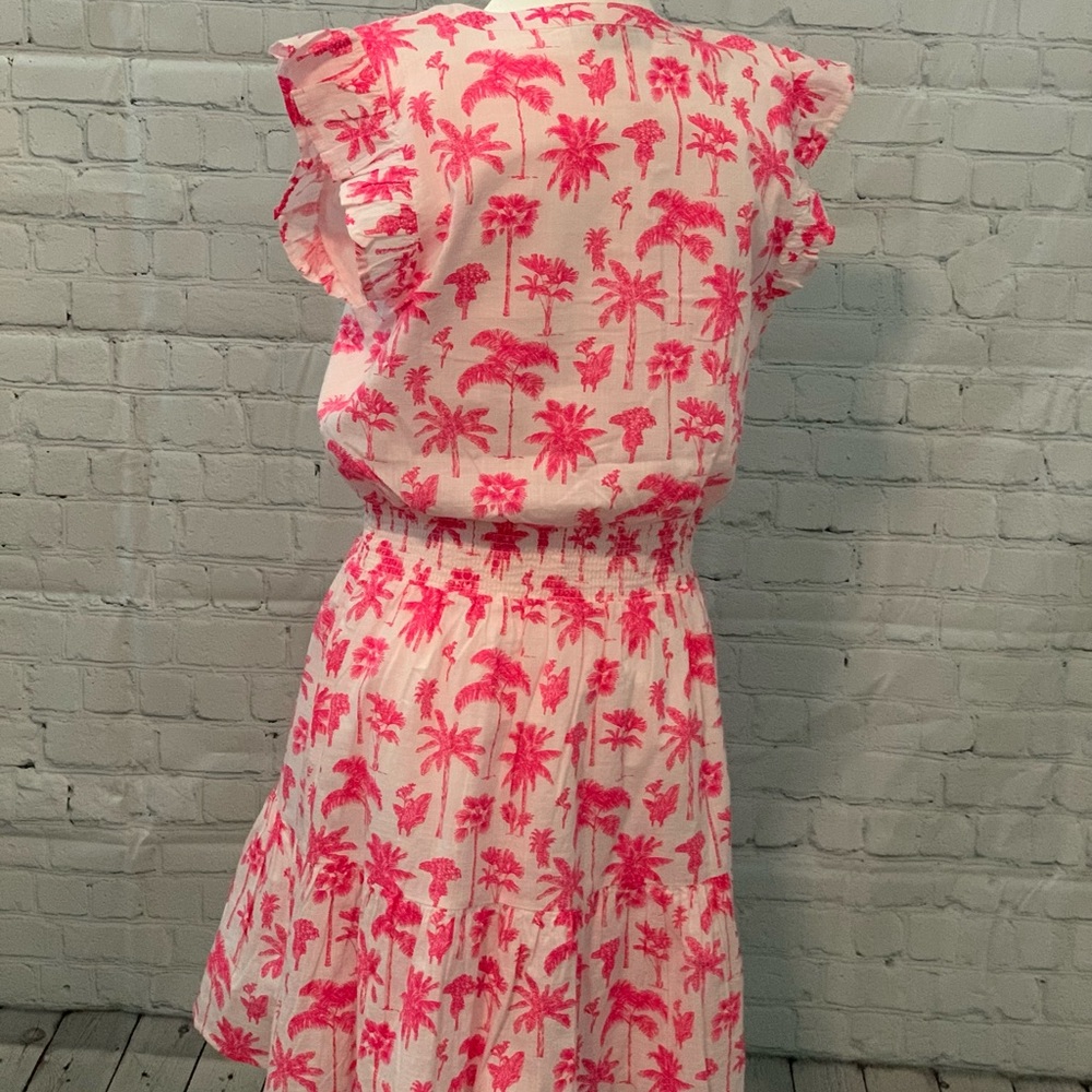 Vineyard Vines Pink Palm Print Ruffle Cap-Sleeve Dress - Picture 3 of 5